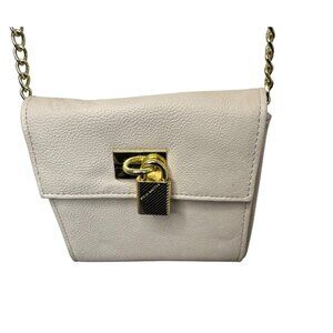 Steve Madden White Leather Crossbody Bag With Gold Chain Strap & Padlock Accent